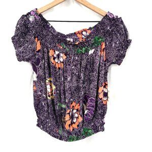 NEW Free People Suki Blouse midnight floral off the shoulder boho festival top S